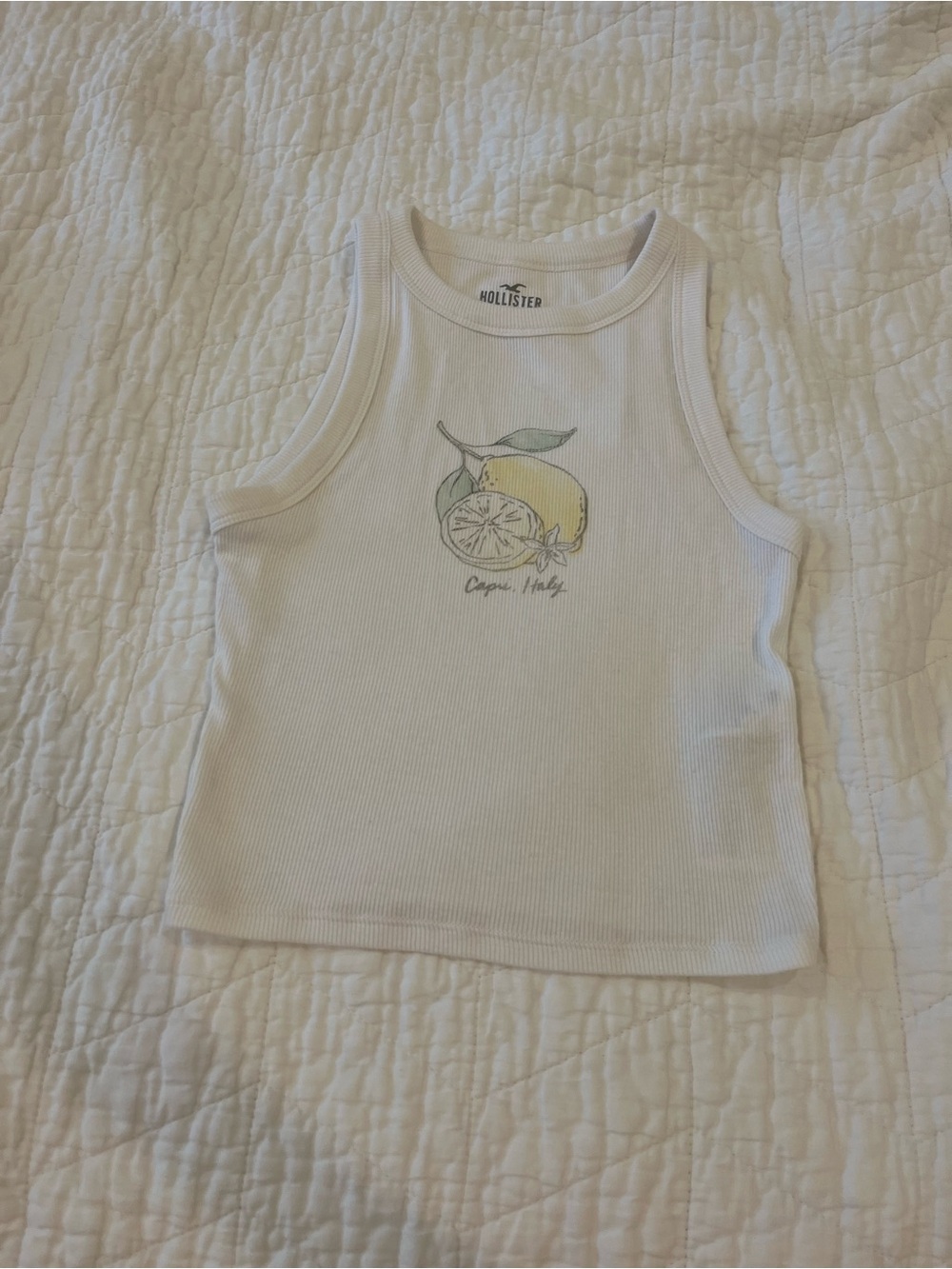 Hollister Cream Ribbed Tank with Yellow Lemon Print
